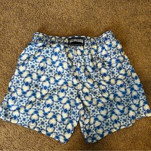 Vilebrequin Men's Blue and White Patterned Swim Trunks